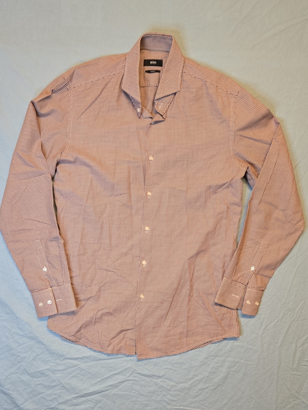 Hugo Boss Sequence Button Down Long Sleeve Cotton Dress Shirt Red, Black & White